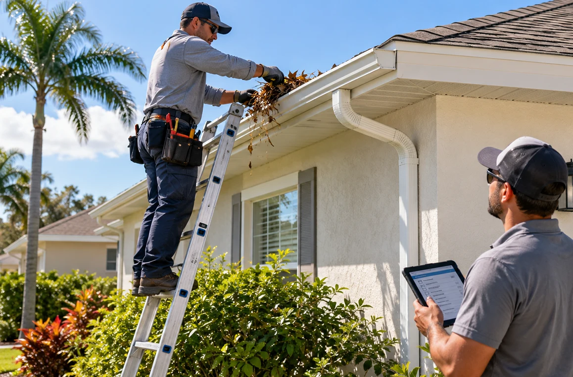 Rapid Pro Services team cleaning gutters and inspecting a rental home in Orlando, FL